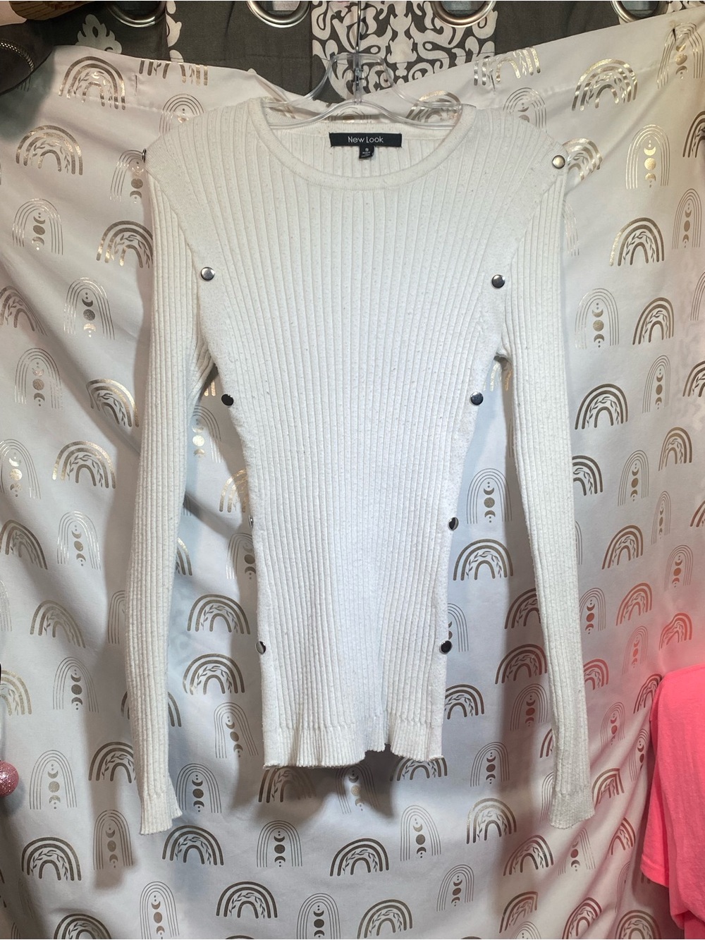 New Look White Ribbed Button-Accent Sweater